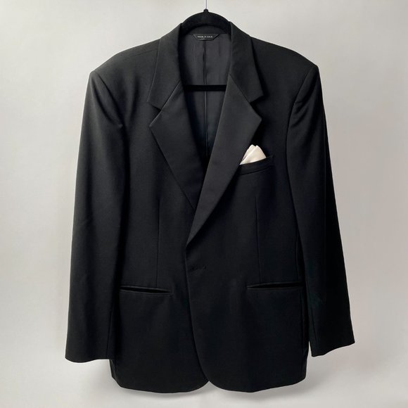 Vintage Lanvin Paris Single Breasted Black Wool Tuxedo Jacket Blazer, Size 44R - Picture 8 of 11